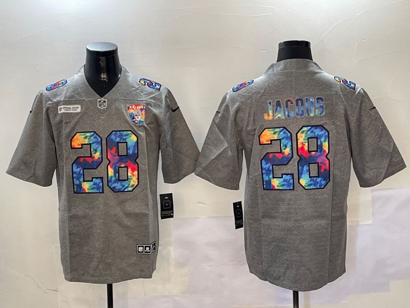 Men Oakland Raiders #28 Jacobs Grey Throwback Rainbow 2024 Nike Limited NFL Jersey style 1